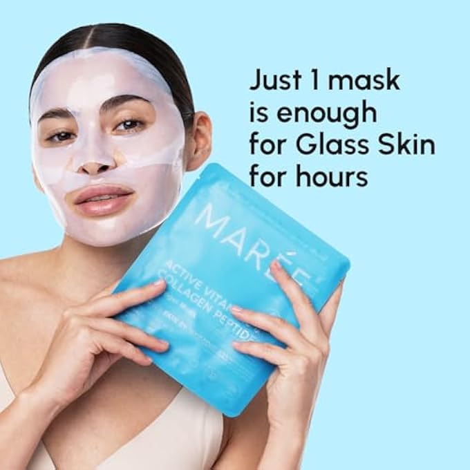 MAREE HYDROGEL COLLAGEN FACIAL MASK WITH HYALURONIC ACID  HYDRATING FACE MASKS SKINCARE  NIACINAMIDE, AMINO ACIDS & RED ALGAE EXTRACT  FACIAL MASKS FOR WOMEN  MASCARILLAS PARA LA CARA  4 COUNT - Image 3